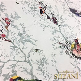 Gri Dallar ve Kuşlar Desenli Kumaş