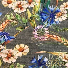 Gri Keten Başaklar Desenli Kumaş