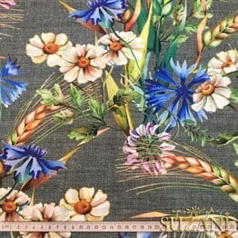 Gri Keten Başaklar Desenli Kumaş