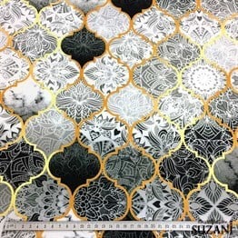 Gri Siyah Motifli Moroccan Desenli Kumaş