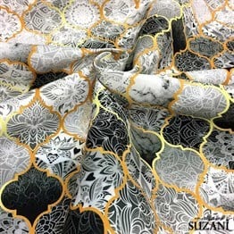 Gri Siyah Motifli Moroccan Desenli Kumaş