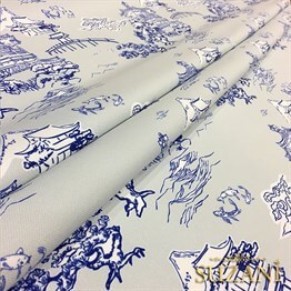Gri Zemin Çin Evleri Desenli Kumaş