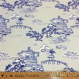 Gri Zemin Çin Evleri Desenli Kumaş