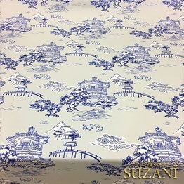 Gri Zemin Çin Evleri Desenli Kumaş