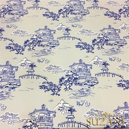 Gri Zemin Çin Evleri Desenli Kumaş