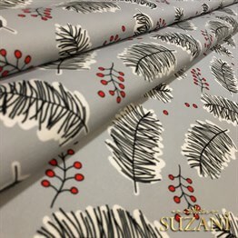 Gri Zemin Çitlembik Yılbaşı Desenli Kumaş