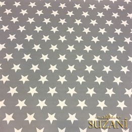 Gri Zemin Düz Beyaz Yıldızlı Kumaş