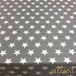 Gri Zemin Düz Beyaz Yıldızlı Kumaş