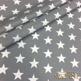 Gri Zemin Düz Beyaz Yıldızlı Kumaş