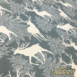 Gri Zemin Geyikli Yılbaşı Desenli Kumaş