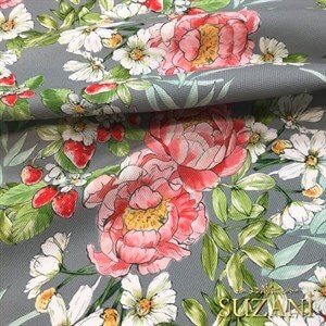 Gri Zemin Şakayık Desenli Dijital Baskılı Kumaş