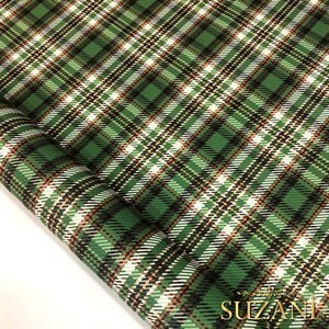 Haki Ekose Desenli Dijital Baskılı Kumaş