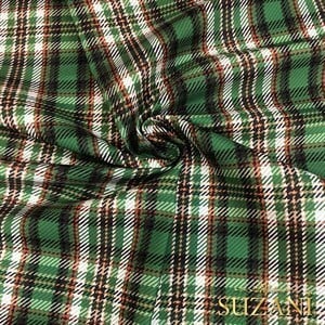 Haki Ekose Desenli Dijital Baskılı Kumaş