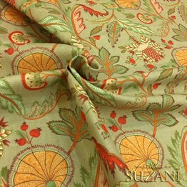 Haki Elegant Çiçekler Desenli Kumaş