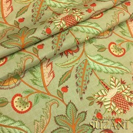 Haki Elegant Çiçekler Desenli Kumaş