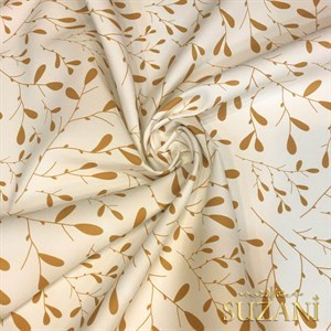 Hardal Minik Yaprak Desenli Dijital Baskılı Kumaş