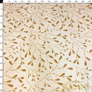 Hardal Minik Yaprak Desenli Dijital Baskılı Kumaş