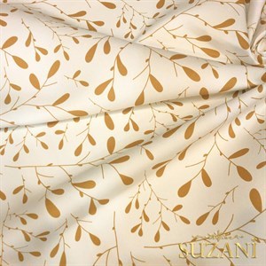 Hardal Minik Yaprak Desenli Dijital Baskılı Kumaş