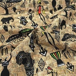 Hasır Zemin Afrika Desenli Kumaş