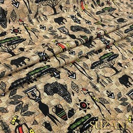 Hasır Zemin Afrika Desenli Kumaş