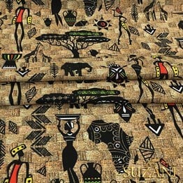 Hasır Zemin Afrika Desenli Kumaş