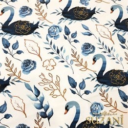 İndigo Gold Kuğu Desenli Kumaş