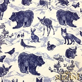 İndigo Orman Hayvanları Desenli Kumaş