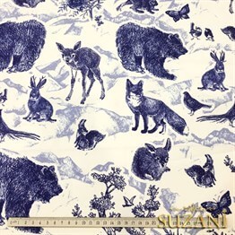İndigo Orman Hayvanları Desenli Kumaş