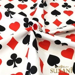 İskambil Kağıdı (Beyaz) Desenli Kumaş