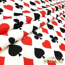 İskambil Kağıdı (Beyaz) Desenli Kumaş