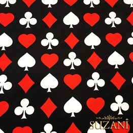 İskambil Kağıdı (Siyah) Desenli Kumaş