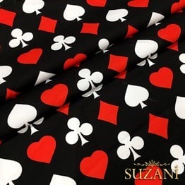 İskambil Kağıdı (Siyah) Desenli Kumaş