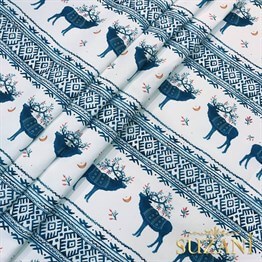 İskandinav Geyik Desenli Dijital Baskılı Kumaş