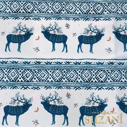 İskandinav Geyik Desenli Dijital Baskılı Kumaş
