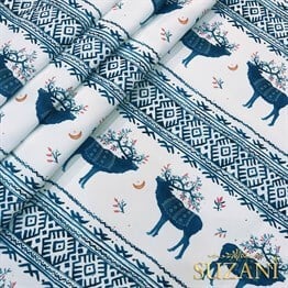 İskandinav Geyik Desenli Dijital Baskılı Kumaş
