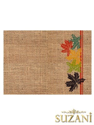 Jüt Zemin Yaprak Desenli 3lü Amerikan Servisi Kumaşı