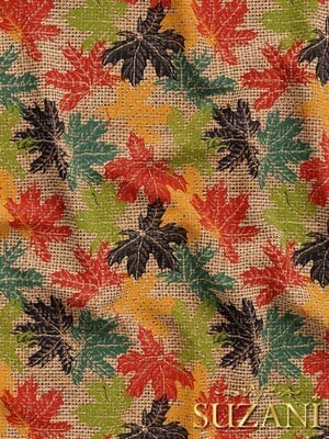 Jüt Zemin Yaprak Desenli Dijital Baskılı Kumaş