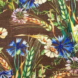 Kahve Keten Başaklar Desenli Kumaş