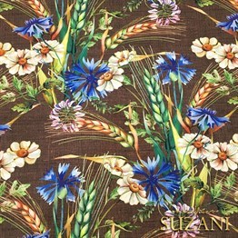 Kahve Keten Başaklar Desenli Kumaş