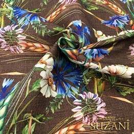 Kahve Keten Başaklar Desenli Kumaş