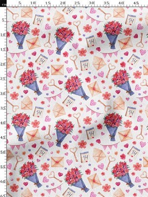 Kalpli Çiçek Buketli Desenli Dijital Baskılı Kumaş