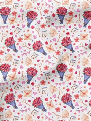 Kalpli Çiçek Buketli Desenli Dijital Baskılı Kumaş