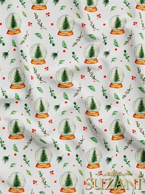 Kar Küresi Desenli Dijital Baskılı Kumaş