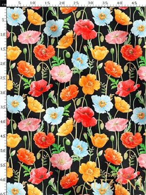 Gelincik Çiçek Desenli Dijital Baskılı Kumaş