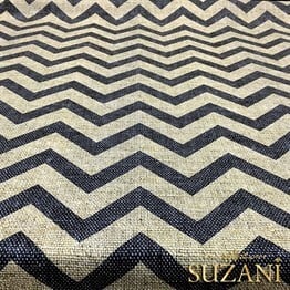 Keten Efekt Siyah Zigzag Desenli Kumaş