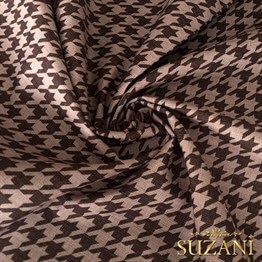 Keten Efektli Büyük Kahve Pudra Kazayağı Desenli Kumaş