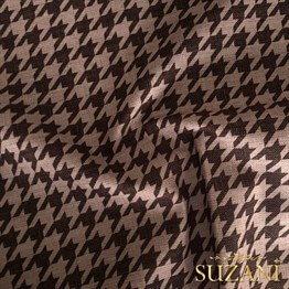 Keten Efektli Büyük Kahve Pudra Kazayağı Desenli Kumaş