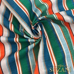 Keten Efektli Çizgi Desenli Dijital Baskılı Kumaş