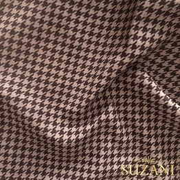 Keten Efektli Küçük Kahve Pudra Kazayağı Desenli Kumaş