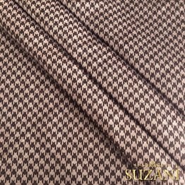 Keten Efektli Küçük Kahve Pudra Kazayağı Desenli Kumaş